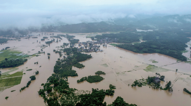 2020年7月10日，受持續暴雨影響，江西省吉安市峽江縣沂江流域水位全面上漲。